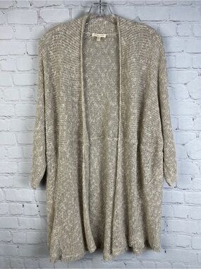 EILEEN FISHER open front beige knit linen cardigan sweater, size 2X